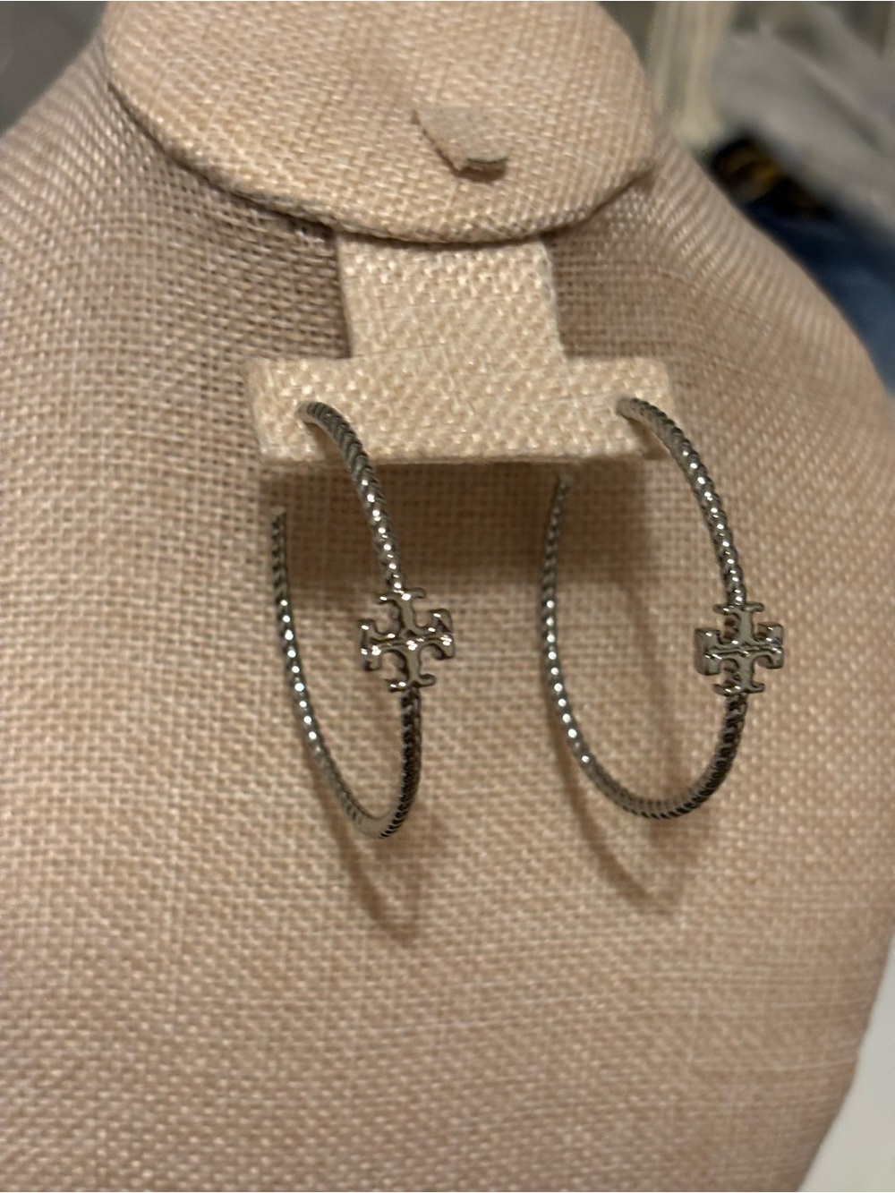 Tory Burch Silver-Tone Double-T Hoop Earrings